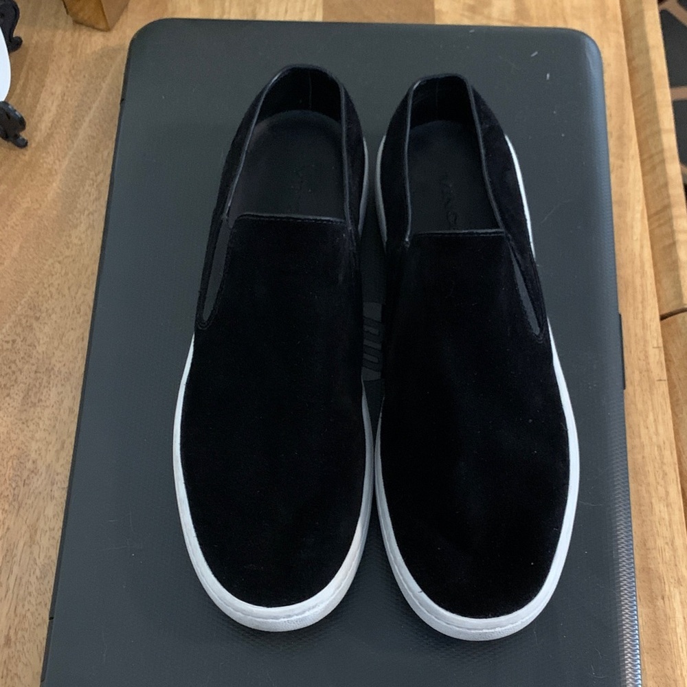 Vince Black Velvet Slip-On Sneakers with White Sole
